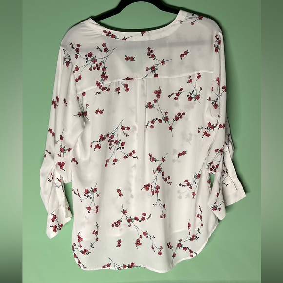 Express White Blouse with Red Floral Design - Picture 3 of 3